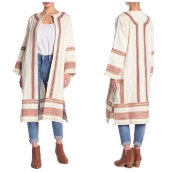 🌵NWT🌵Frye Boho Chic Embroidered Open Front Duster Jacket - Picture 4 of 16